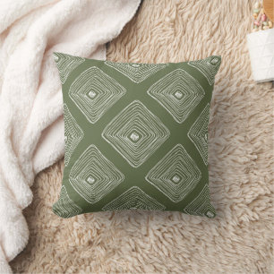 White Diamond Squares on Olive Green Throw Pillow 