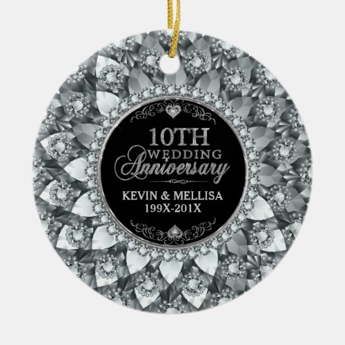 White Diamonds 10th Wedding Anniversary Ceramic Ornament