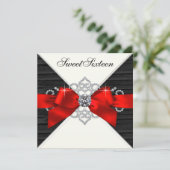 White Diamonds Black Red Sweet 16 Birthday Party Invitation (Standing Front)