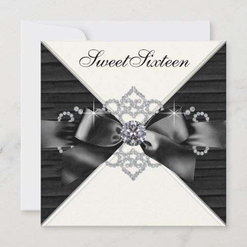 White Diamonds Black White Sweet 16 Birthday Party Personalized Invites