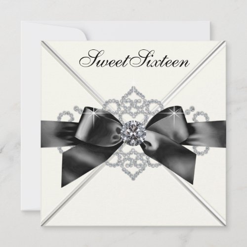 White Diamonds Black White Sweet 16 Birthday Party Custom Invitation