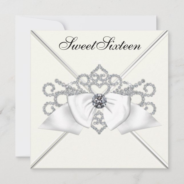 White Diamonds Black White Sweet 16 Birthday Party Invitation (Front)