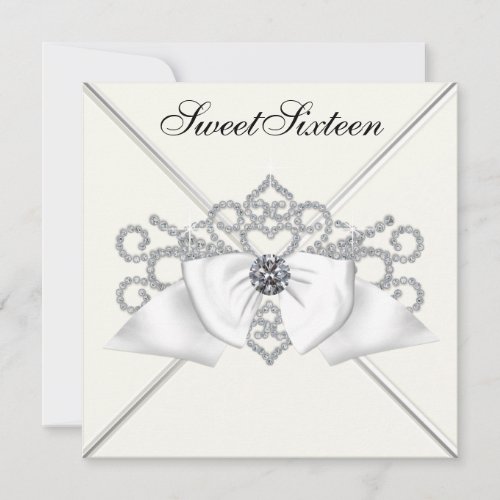 White Diamonds Black White Sweet 16 Birthday Party Personalized Invitation