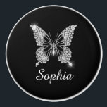 White Diamonds Butterfly, DIY Script Name, Black Ceramic Knob<br><div class="desc">A classy white diamonds butterfly design to personalize name in white script text on black background. Click “Customize” to change colors and type styles.</div>