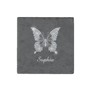 White Diamonds Butterfly, DIY Script Name, Black Stone Magnet