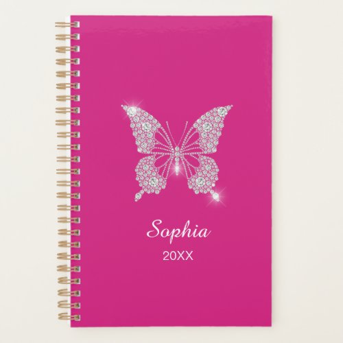 White Diamonds Butterfly Script Name Fuchsia Planner