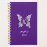 White Diamonds Butterfly Script Name, Royal Purple Planner<br><div class="desc">Personalize your name in white script on Royal Purple background with a classy white diamonds butterfly design. Click “Customize” to change colors and type styles.</div>