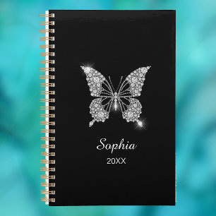 White Diamonds Butterfly, White Script Name, Black Planner