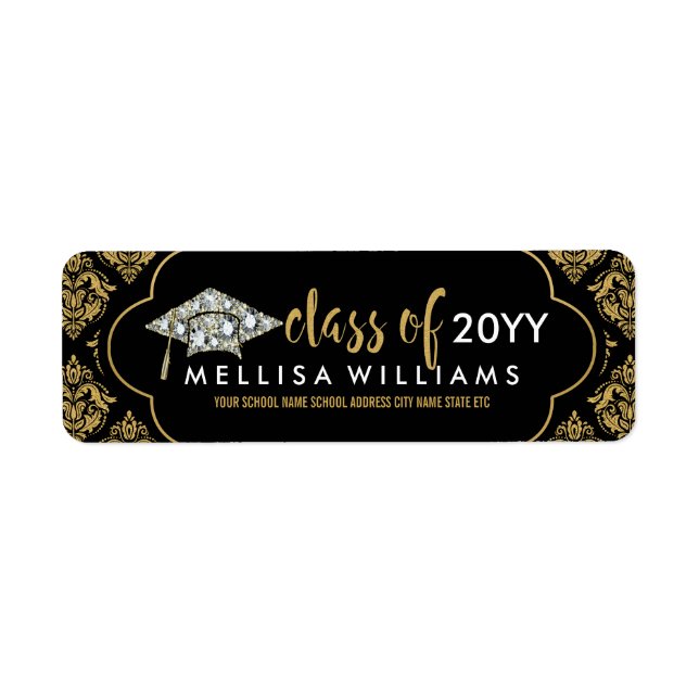White Diamonds Class Of 2017 Black & Gold Damasks Label (Front)