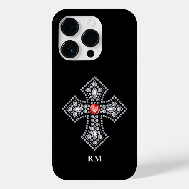 White Diamonds Cross Red Gem Accent Case-Mate iPhone Case (Back)