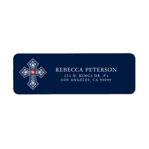 White Diamonds Cross Red Gem Accent Label