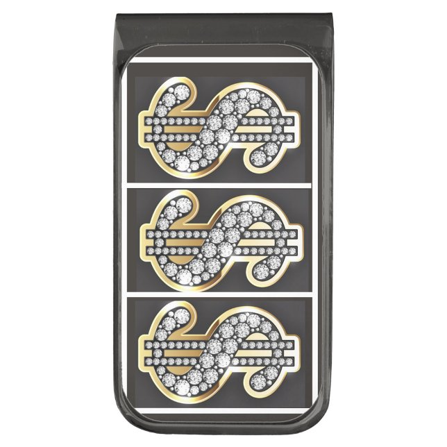 White Diamonds Dollar Symbols Gunmetal Finish Money Clip (Wish a loved one good fortune with a personalized money clip!)