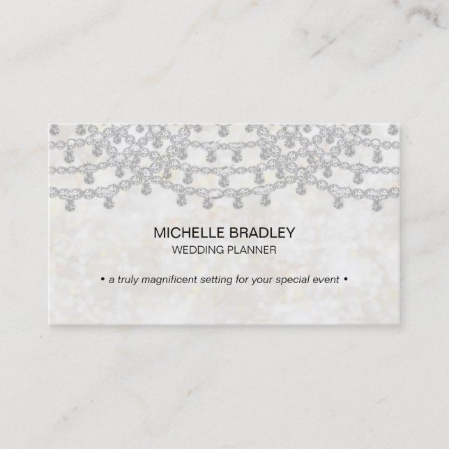White Diamonds Glamour Glowing Lights Orbs Sparkle Business Card (Front)
