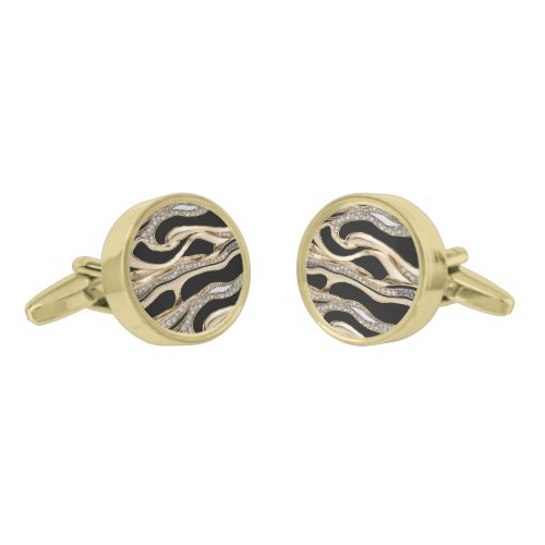 White diamonds gold border abstract shapes cufflinks