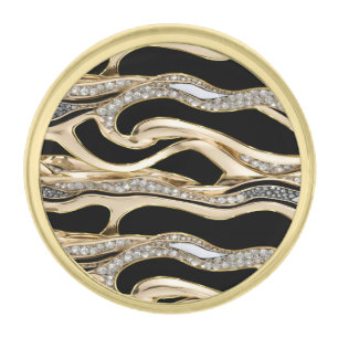 White diamonds, gold border abstract shapes gold finish lapel pin