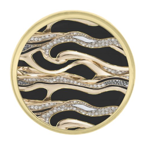 White diamonds gold border abstract shapes gold finish lapel pin