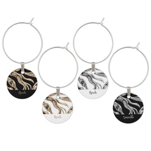 White diamonds gold border abstract shapes wine charm