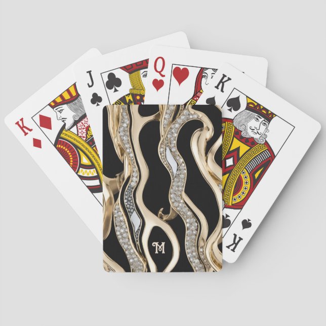 White diamonds, gold border mandala design poker cards (Back)