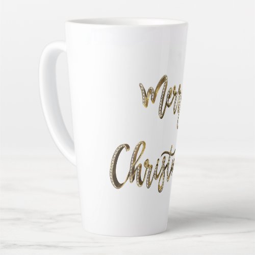 White Diamonds Gold Script Chic Merry Christmas Latte Mug
