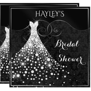 White Diamonds Gown Black Silver Bridal Shower Invitation White Diamonds Gown Black Silver Bridal Shower Invitation