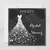 White Diamonds Gown Black Silver Bridal Shower Invitation (Front)