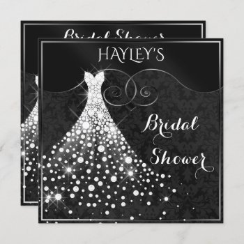 White Diamonds Gown Black Silver Bridal Shower Invitation by AJ_Graphics at Zazzle
