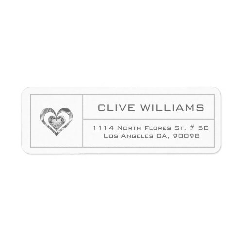 White Diamonds Heart Illustration Silver Frame Label