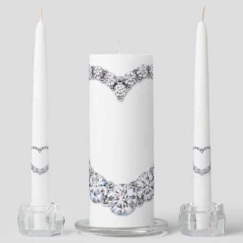 White Diamonds Heart Wedding Unity Candle Set