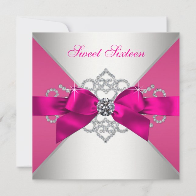 White Diamonds Hot Pink Birthday Party Invitation (Front)