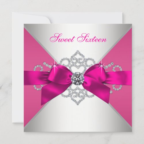 White Diamonds Hot Pink Birthday Party Invites