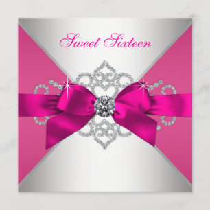 White Diamonds Hot Pink Birthday Party Invitation