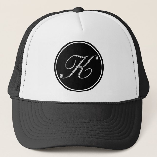 White Diamonds Letter K Monogram Trucker Hat (Front)