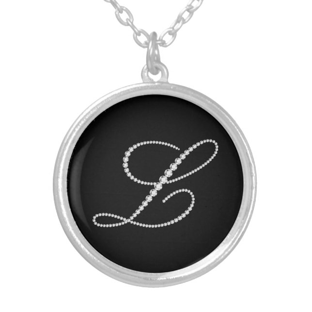White Diamonds Monogram Letter L Silver Plated Necklace (Front)