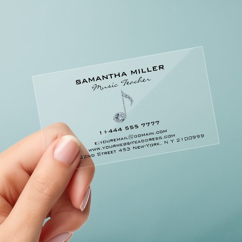 White Diamonds Music Note Clear Business Cards