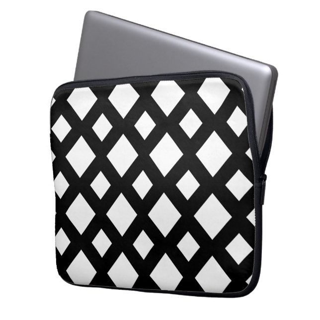 White Diamonds on Black Laptop Sleeve (Front Left)