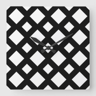 White Diamonds on Black Square Wall Clock