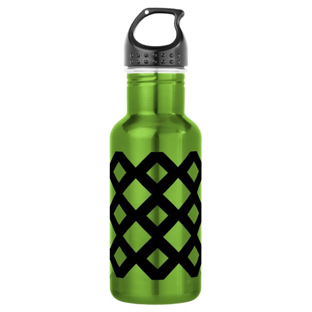 White Diamonds on Black Stainless Steel Water Bottle (Front)