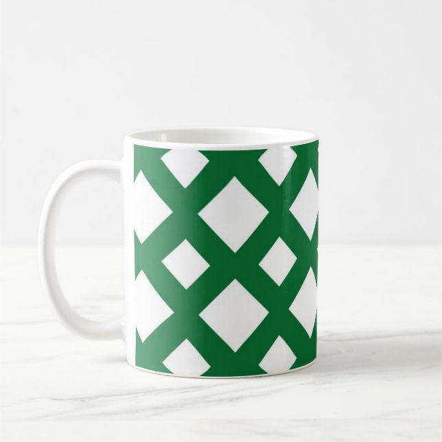 White Diamonds on Green Coffee Mug (Left)