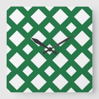 White Diamonds on Green Square Wall Clock