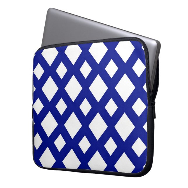 White Diamonds on Navy Laptop Sleeve (Front Left)