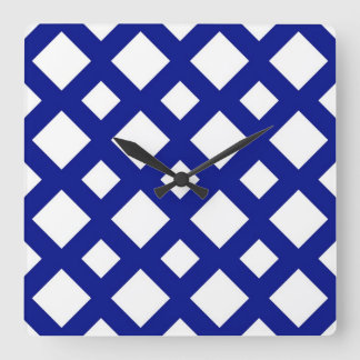 White Diamonds on Navy Square Wall Clock