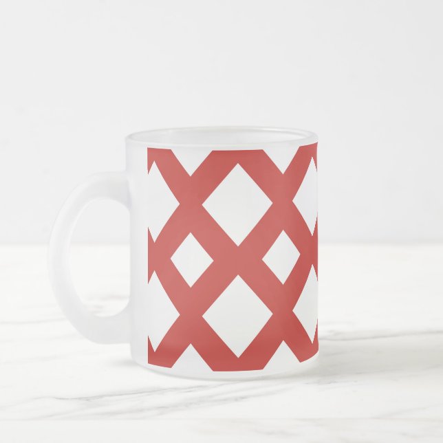 White Diamonds on Red Frosted Glass Coffee Mug (Left)