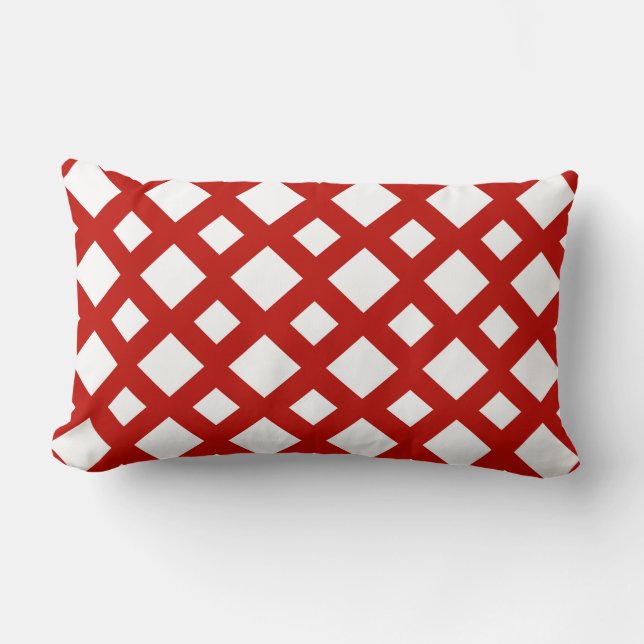 White Diamonds on Red Lumbar Pillow (Front)