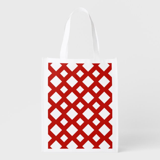 White Diamonds on Red Reusable Grocery Bag (Front)