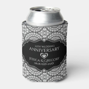 White Diamonds Pattern 25th Wedding Anniversary Can Cooler