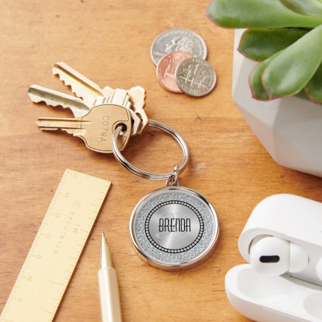 White Diamonds Pattern Monogram Keychain (Desk)