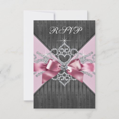 White Diamonds Pink Black Sweet 16 Birthday Party Invitations