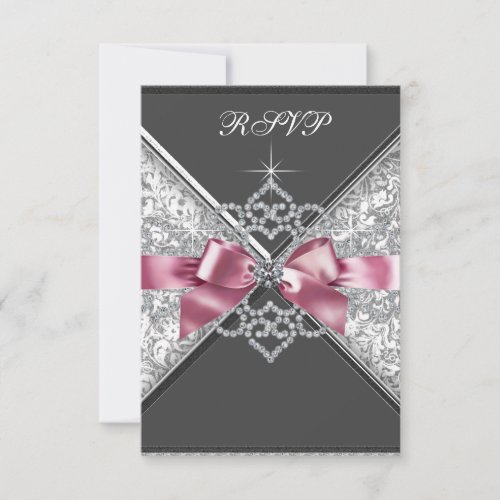 White Diamonds Pink Black Sweet 16 Birthday Party Announcement