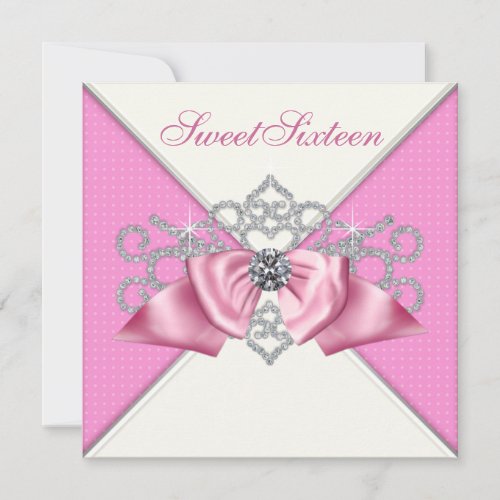 White Diamonds Pink Sweet 16 Birthday Party Custom Invitation