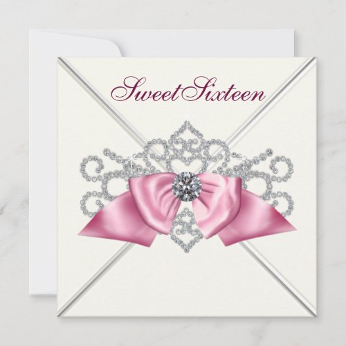 White Diamonds Pink Sweet 16 Birthday Party Custom Invitations